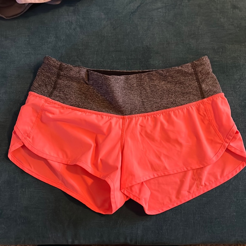 High waisted Lululemon Speed Shorts (coral colored)
